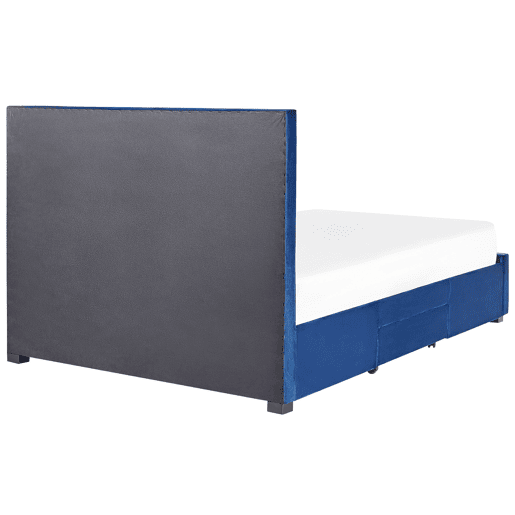Cama com gavetas de arrumação Veludo LIEVIN 160 x 200 cm Azul marinho