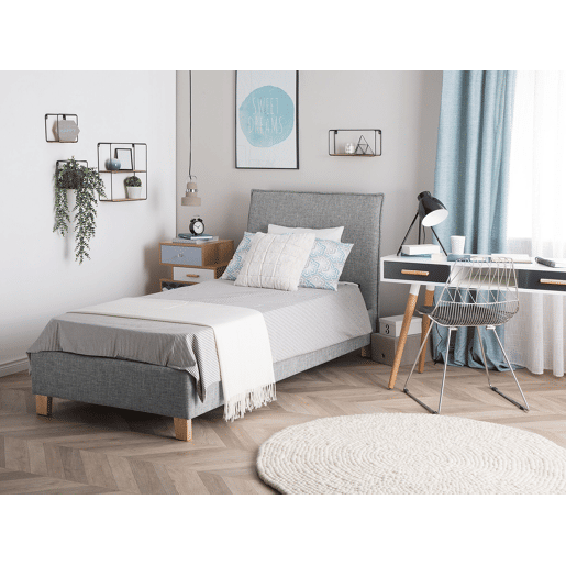Cama de solteiro em tecido cinzento 90 x 200 cm SENNEZ