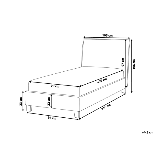 Cama de solteiro em tecido cinzento 90 x 200 cm SENNEZ
