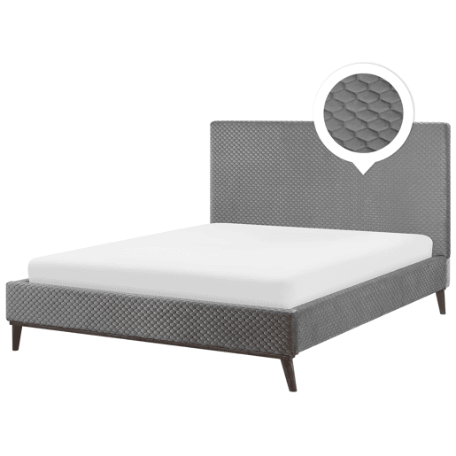 Cama Veludo BAYONNE 180 x 200 cm Cinzento claro