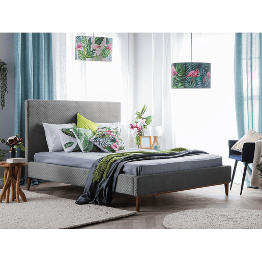 Cama Veludo BAYONNE 180 x 200 cm Cinzento claro