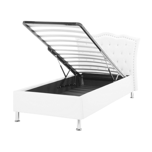 Cama baú Pele sintética METZ 90 x 200 cm Branco