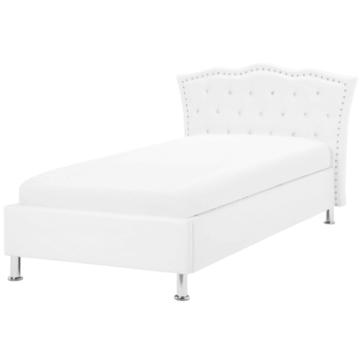 Cama baú Pele sintética METZ 90 x 200 cm Branco