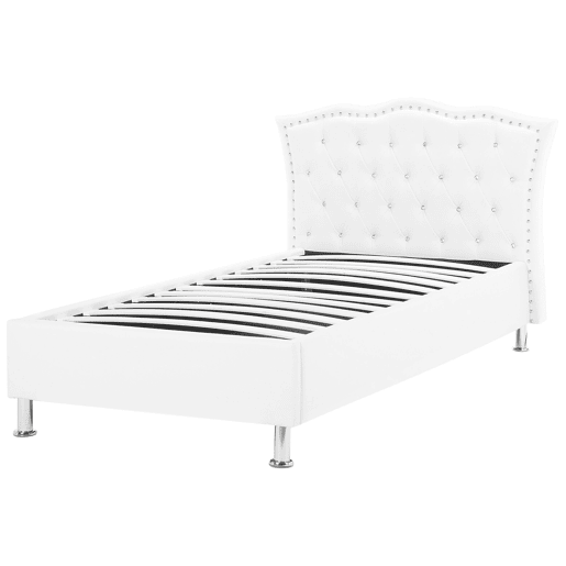 Cama baú Pele sintética METZ 90 x 200 cm Branco