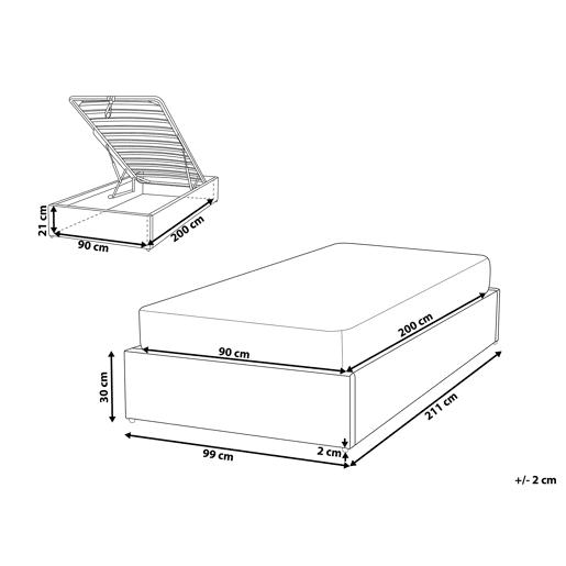 Cama baú sem cabeceira Tecido DINAN 90 x 200 cm Cinzento escuro