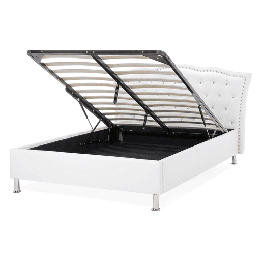 Cama baú Pele sintética METZ 140 x 200 cm Branco