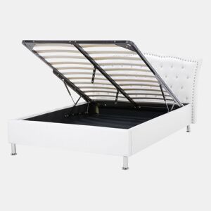 Cama baú Pele sintética METZ 140 x 200 cm Branco
