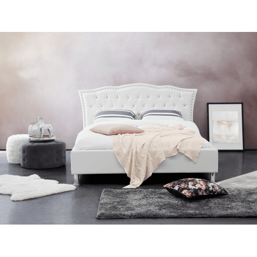 Cama baú Pele sintética METZ 140 x 200 cm Branco