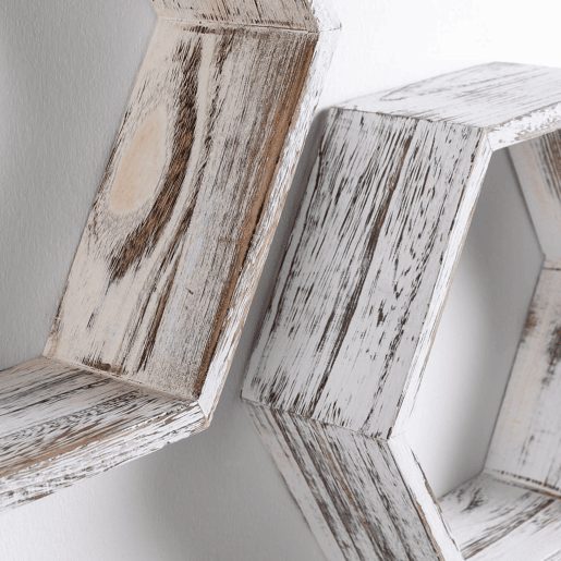 Conjunto de 3 Prateleiras de Parede Hexagonais Nuno Branco, Madeira Paulownia