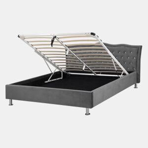 Cama baú Veludo METZ 140 x 200 cm Cinzento escuro