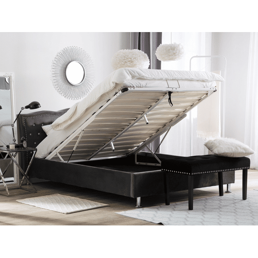 Cama baú Veludo METZ 140 x 200 cm Cinzento escuro