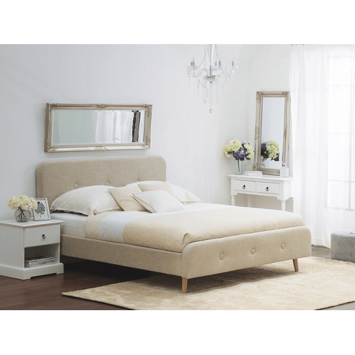Cama Linho sintético RENNES 180 x 200 cm Creme claro