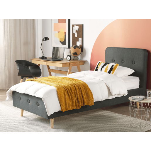 Cama Tecido RENNES 90 x 200 cm Cinzento escuro