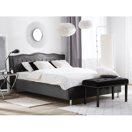 Cama Veludo METZ 180 x 200 cm Cinzento escuro