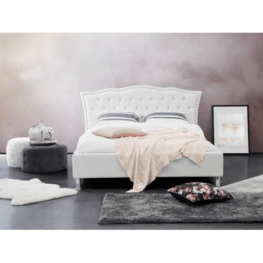 Cama Pele sintética METZ 140 x 200 cm Branco
