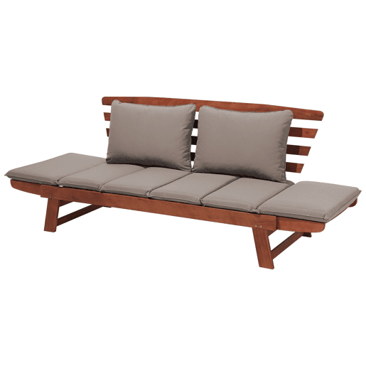 Bancos de jardim com almofadas PORTICI 210 cm Madeira de eucalipto Castanho escuroTaupe