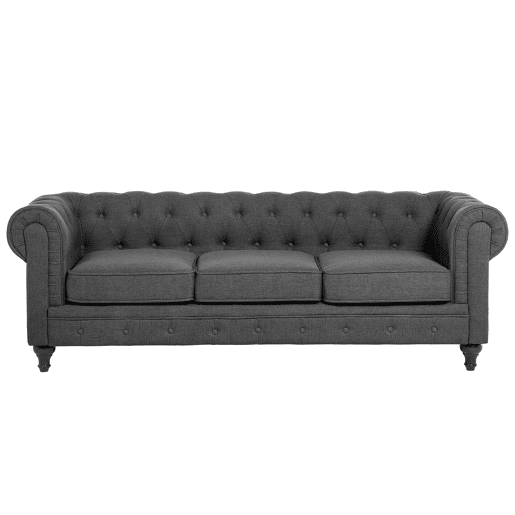 Sofá CHESTERFIELD Tecido Cinzento 3 lugares Sofá CHESTERFIELD Tecido Cinzento 3 lugares