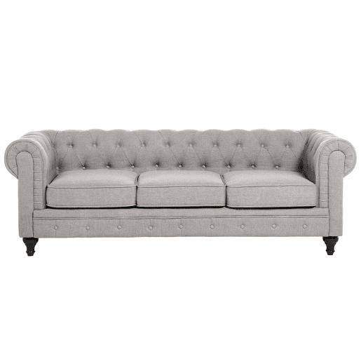 Sofá CHESTERFIELD Tecido Cinzento claro 3 lugares Sofá CHESTERFIELD Tecido Cinzento claro 3 lugares