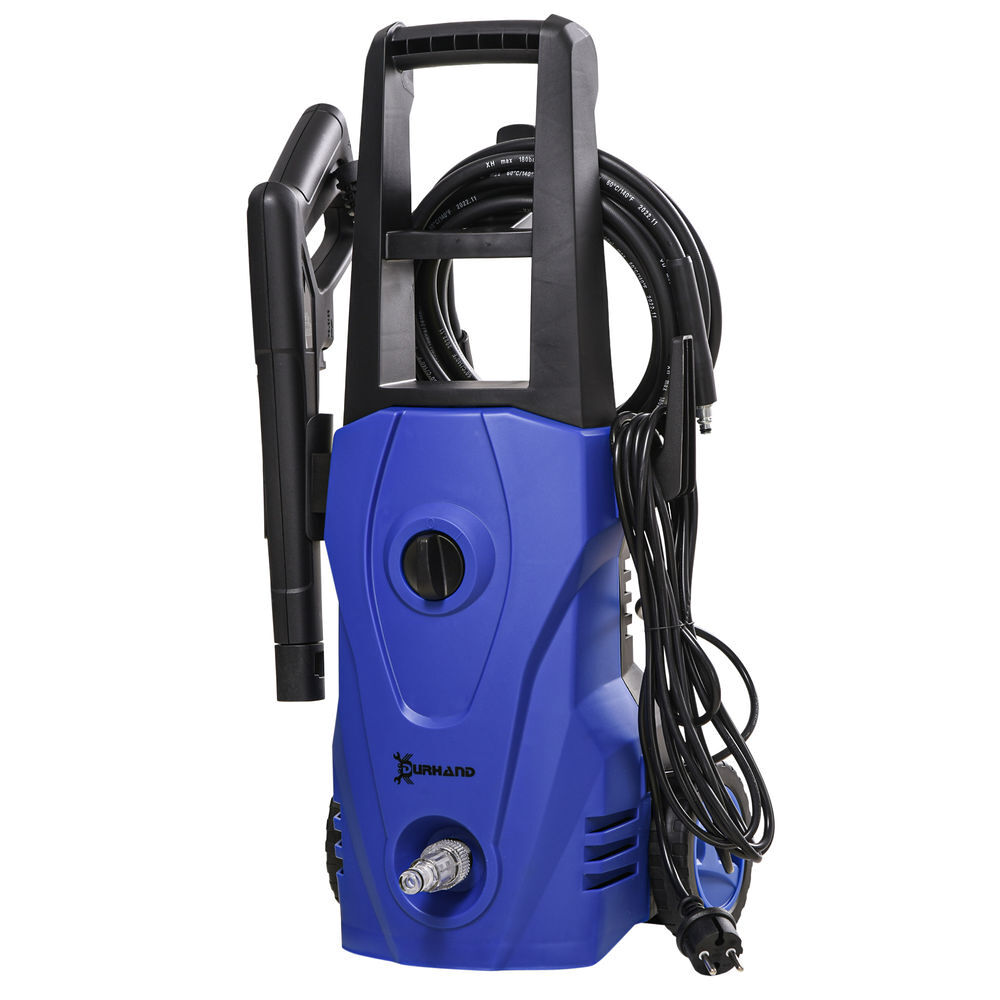 Durhand hidrolimpiadora lavadora de alta presión 1600w caudal 432 l/h bomba de aluminio presión de 130 bar manguera de 6 m incluye botella de jabón boquilla cepillo 23.5x27x68 cm azul