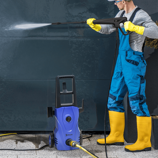 DURHAND Lavadora de Alta Pressão 1600W Caudal 432 Lh Bomba de Alumínio Pressão de 135 Bar Mangueira de 6 m Inclui Garrafas de Sabão Bocal Escova 32x24x65 cm Azul