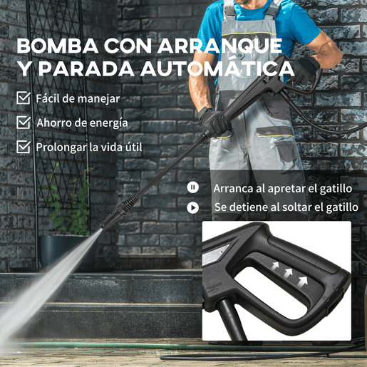 DURHAND Lavadora de Alta Pressão 1600W Caudal 432 Lh Bomba de Alumínio Pressão de 135 Bar Mangueira de 6 m Inclui Garrafas de Sabão Bocal Escova 32x24x65 cm Azul