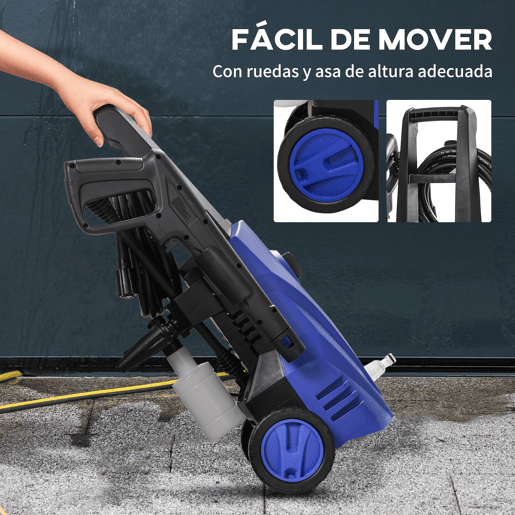 DURHAND Lavadora de Alta Pressão 1600W Caudal 432 Lh Bomba de Alumínio Pressão de 135 Bar Mangueira de 6 m Inclui Garrafas de Sabão Bocal Escova 32x24x65 cm Azul