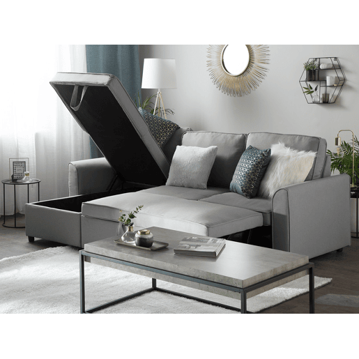 Sofá-cama de canto NESNA Tecido Cinzento claro com arrumação 3 lugares à direita