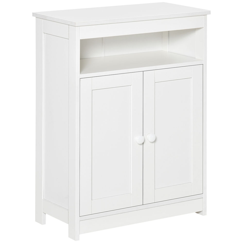 Homcom armario auxiliar de baño con 2 puertas estante interior ajustable y compartimento abierto mueble de baño para salón cocina 60x30x80 cm blanco