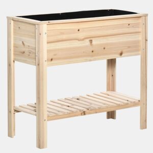 Outsunny Horta Urbana Elevada com Prateleira Mesa de Cultivo de Madeira com Tecido Não Tecido para Plantas e Flores Jardim 90x40x81 cm Natural