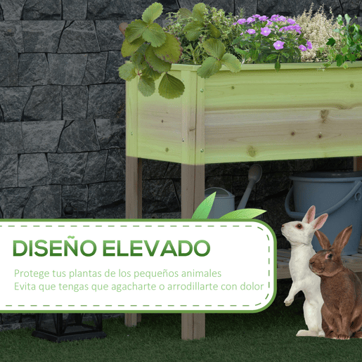 Outsunny Horta Urbana Elevada com Prateleira Mesa de Cultivo de Madeira com Tecido Não Tecido para Plantas e Flores Jardim 90x40x81 cm Natural