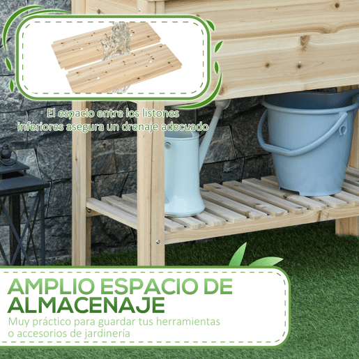 Outsunny Horta Urbana Elevada com Prateleira Mesa de Cultivo de Madeira com Tecido Não Tecido para Plantas e Flores Jardim 90x40x81 cm Natural