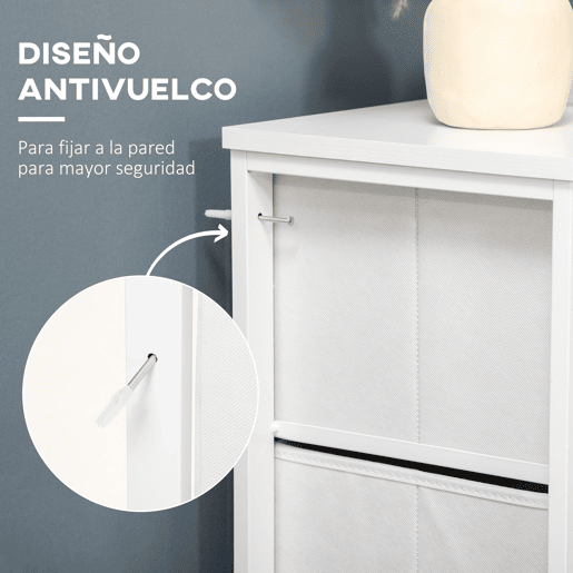 HOMCOM Cómoda de Dormitório Cómoda Estilo Bohemio com 5 Gavetas de Tecido Dobráveis Superfície de Vime PE e Estrutura de Aço para Entrada Sala de Estar Corredor 62x30x126,5 cm Branco e Bege