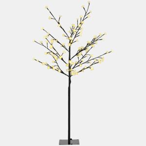 HOMCOM Árvore de Cerejeira com 120 Luzes LED IP44 Branco Quente Candeeiro Decorativo de Flor de Cereja com Ramos Flexíveis para Sala de Estar Festas Interiores 17x17x120cm Preto