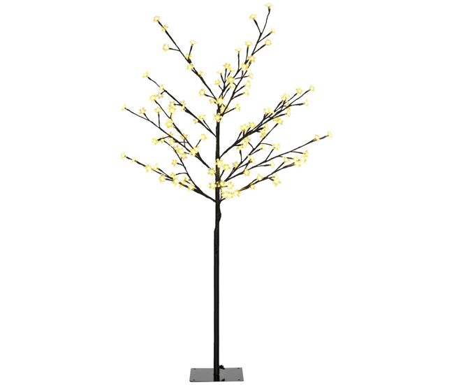 Homcom luz de árbol de cerezo con 120 luces led ip44 blanco cálido lámpara decorativa de flor de cerezo con ramas flexibles para salón fiestas interiores 17x17x120 cm negro