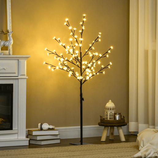 HOMCOM Árvore de Cerejeira com 120 Luzes LED IP44 Branco Quente Candeeiro Decorativo de Flor de Cereja com Ramos Flexíveis para Sala de Estar Festas Interiores 17x17x120cm Preto HOMCOM Árvore de Cerejeira com 120 Luzes LED IP44 Branco Quente Candeeiro Decorativo de Flor de Cereja com Ramos Flexíveis para Sala de Estar Festas Interiores 17x17x120cm Preto