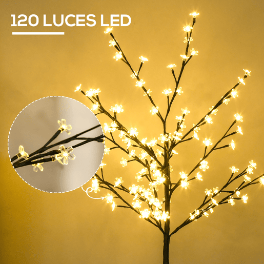 HOMCOM Árvore de Cerejeira com 120 Luzes LED IP44 Branco Quente Candeeiro Decorativo de Flor de Cereja com Ramos Flexíveis para Sala de Estar Festas Interiores 17x17x120cm Preto HOMCOM Árvore de Cerejeira com 120 Luzes LED IP44 Branco Quente Candeeiro Decorativo de Flor de Cereja com Ramos Flexíveis para Sala de Estar Festas Interiores 17x17x120cm Preto