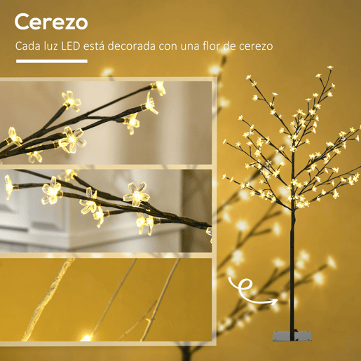 HOMCOM Árvore de Cerejeira com 120 Luzes LED IP44 Branco Quente Candeeiro Decorativo de Flor de Cereja com Ramos Flexíveis para Sala de Estar Festas Interiores 17x17x120cm Preto HOMCOM Árvore de Cerejeira com 120 Luzes LED IP44 Branco Quente Candeeiro Decorativo de Flor de Cereja com Ramos Flexíveis para Sala de Estar Festas Interiores 17x17x120cm Preto
