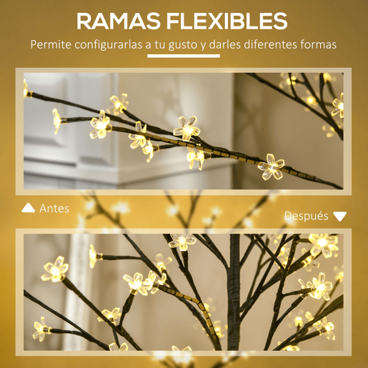 HOMCOM Árvore de Cerejeira com 120 Luzes LED IP44 Branco Quente Candeeiro Decorativo de Flor de Cereja com Ramos Flexíveis para Sala de Estar Festas Interiores 17x17x120cm Preto HOMCOM Árvore de Cerejeira com 120 Luzes LED IP44 Branco Quente Candeeiro Decorativo de Flor de Cereja com Ramos Flexíveis para Sala de Estar Festas Interiores 17x17x120cm Preto