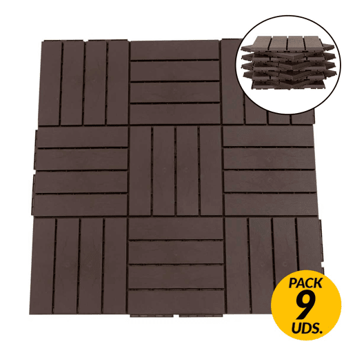 Outsunny Conjunto de 9 Estrados 30x30cm com Área de 0.81 m² para Exterior e Interior Estrados com Sistema Click com Superfície Antiderrapante para Balcão Terraço Jardim Marrom