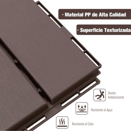Outsunny Conjunto de 9 Estrados 30x30cm com Área de 0.81 m² para Exterior e Interior Estrados com Sistema Click com Superfície Antiderrapante para Balcão Terraço Jardim Marrom