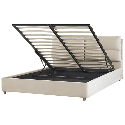 Cama baú Veludo BATILLY 160 x 200 cm Creme claro