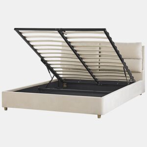 Cama baú Veludo BATILLY 160 x 200 cm Creme claro