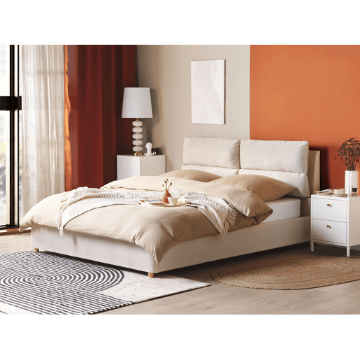 Cama baú Veludo BATILLY 160 x 200 cm Creme claro