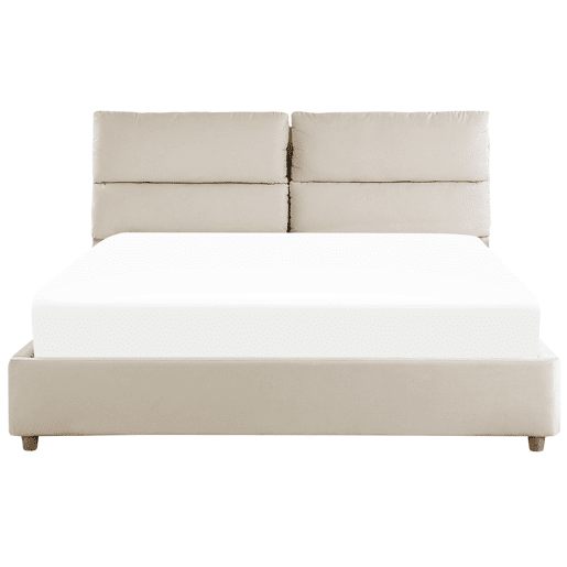 Cama baú Veludo BATILLY 160 x 200 cm Creme claro