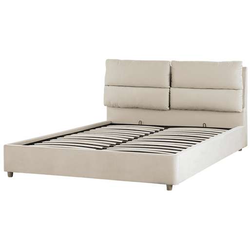 Cama baú Veludo BATILLY 160 x 200 cm Creme claro