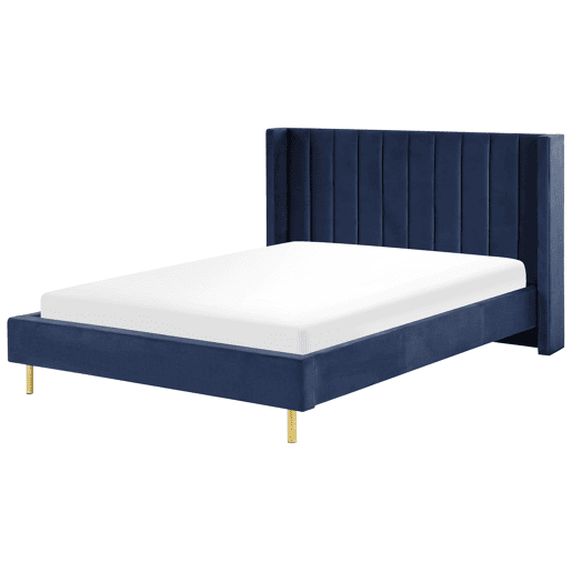 Cama Veludo VILLETTE 160 x 200 cm Azul marinho