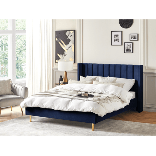 Cama Veludo VILLETTE 160 x 200 cm Azul marinho