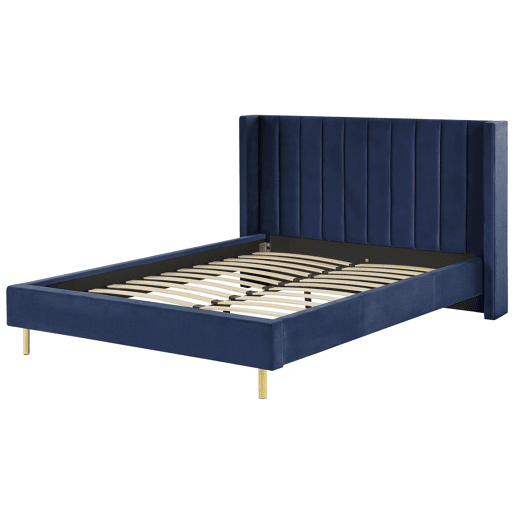 Cama Veludo VILLETTE 160 x 200 cm Azul marinho