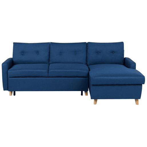 Sofá-cama de canto FLAKK Tecido Azul marinho com arrumação 4 lugares à esquerda