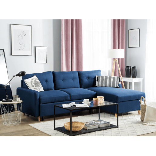 Sofá-cama de canto FLAKK Tecido Azul marinho com arrumação 4 lugares à esquerda